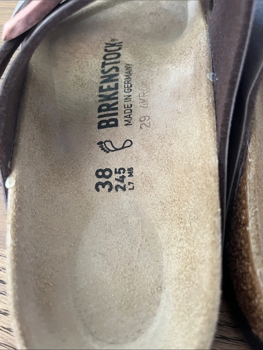 Birkenstock Arizona Two-Strap Sandal in Mocca with Rose Gold Buckles